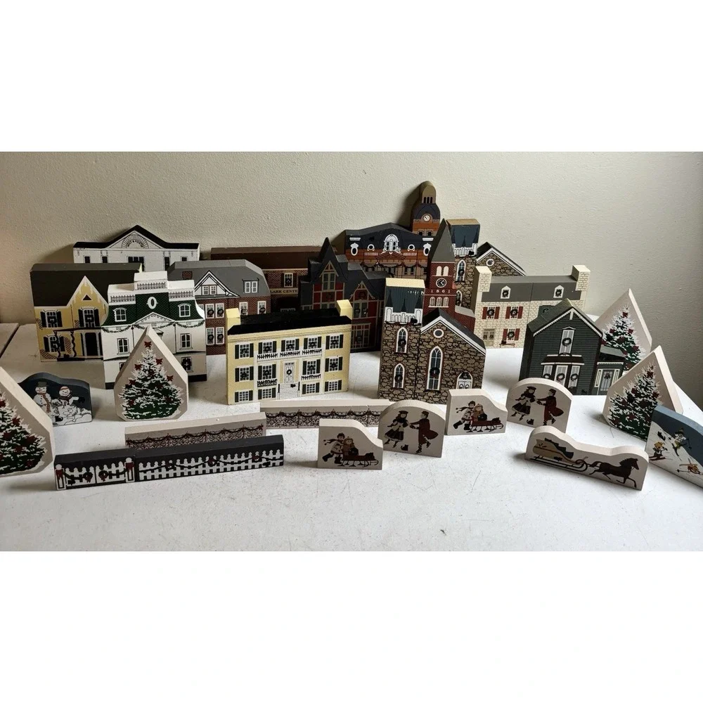 Cat's Meow Christmas Lot of 28Pcs Trees, Fences, Buildings, Horse & Buggy & More